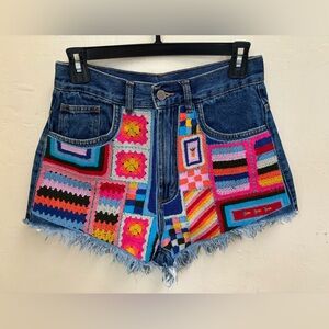 FARM RIO Colorful Patchwork Denim Shorts
